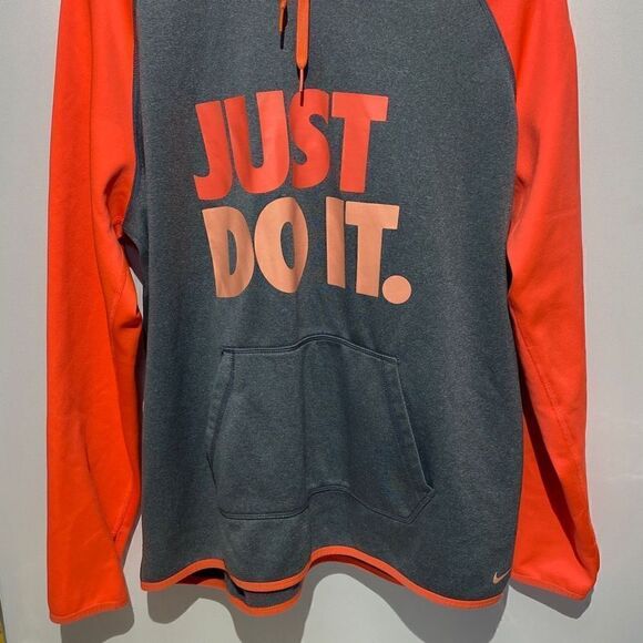 Nike Therma-Fit Women's Just Do it Color Block Gray/Orange Hoodie Sweatshirt XL - Picture 2 of 9